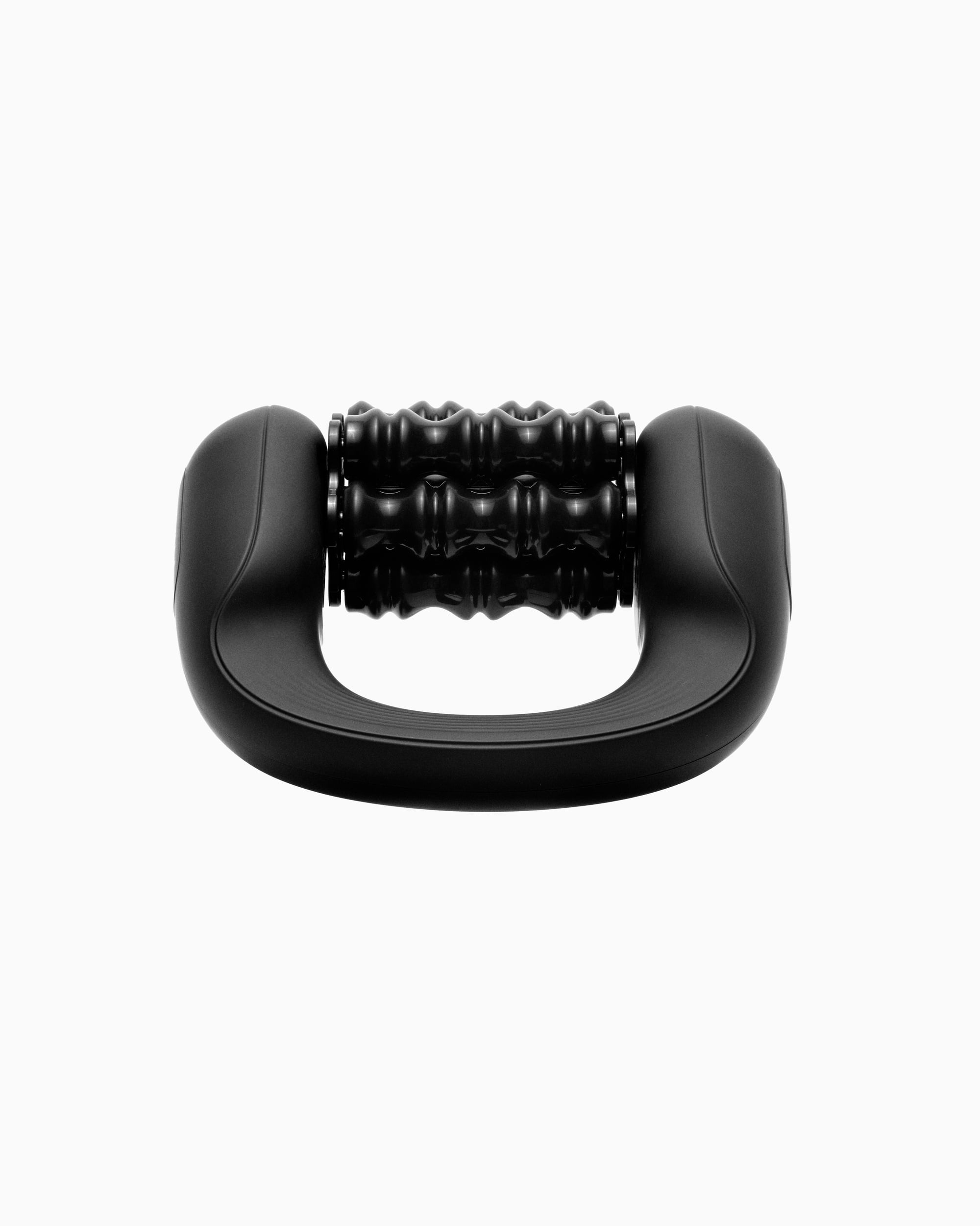 Black Flowlymph Roller Go mounted in its stand, featuring a percussive massage roller for targeted lymphatic drainage.